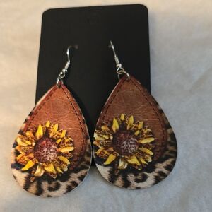 Sunflower Soft Leather like  Teardrop Earrings